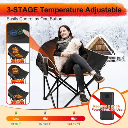 Luxury Oversized Heated Camping Chair with Adjustable Temperature for Outdoor Activities