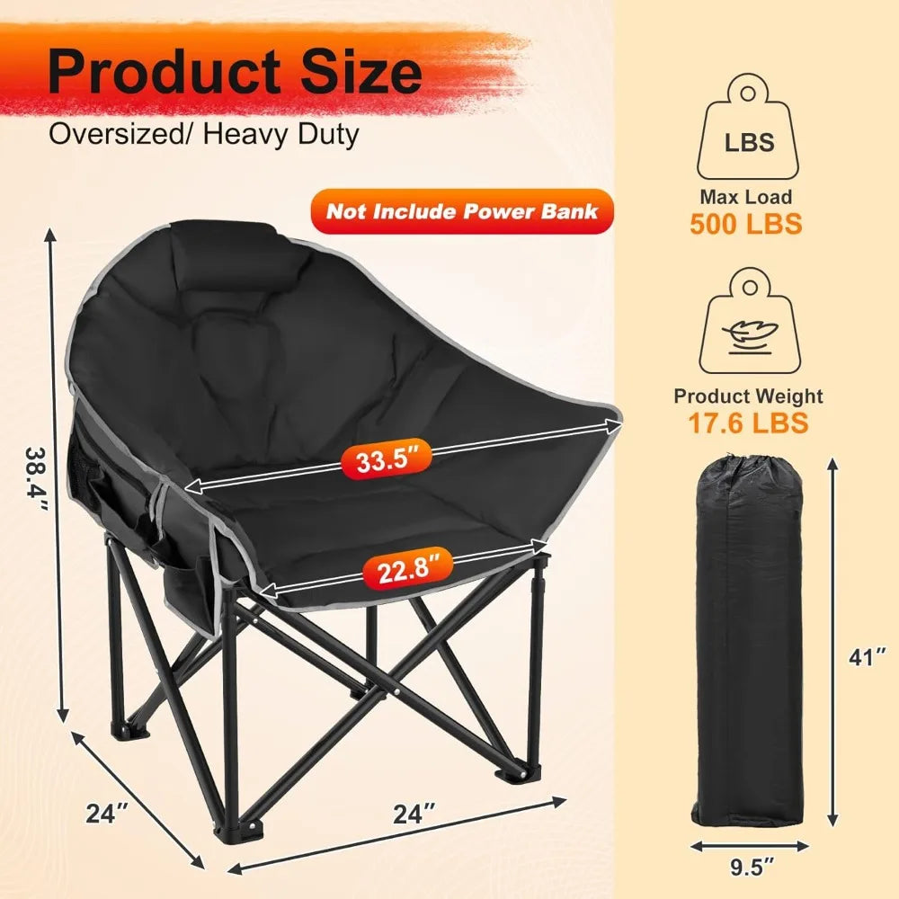 Luxury Oversized Heated Camping Chair with Adjustable Temperature for Outdoor Activities